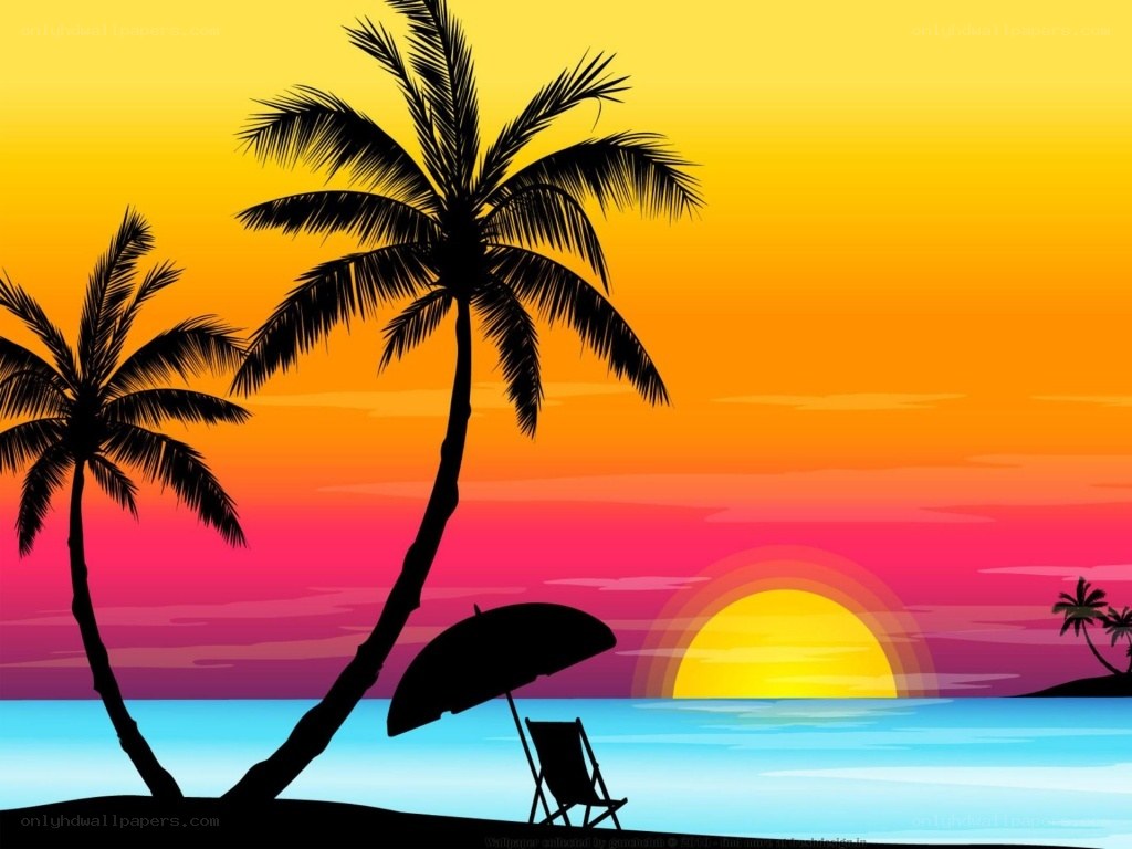 tropical sunset with palm trees