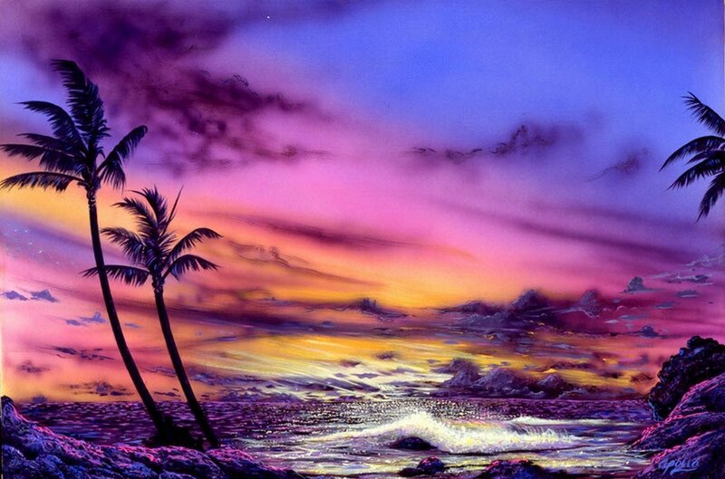 Tropical sunset with palm trees
