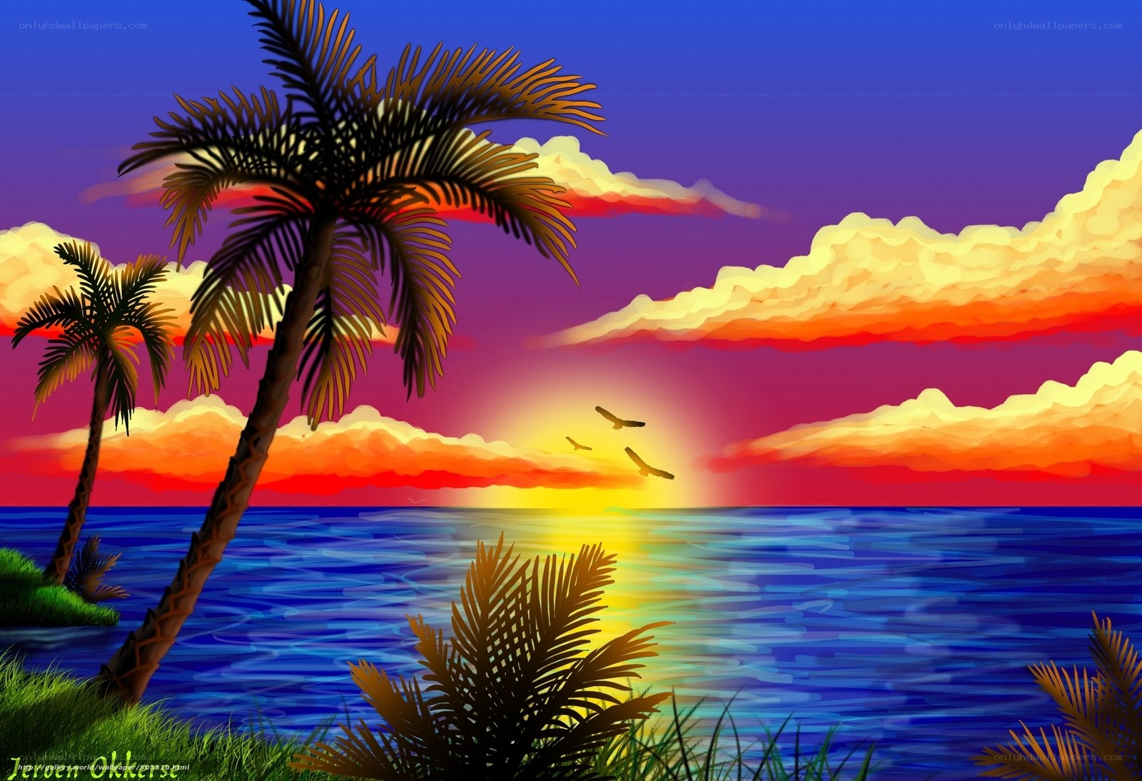 tropical sunset with palm trees