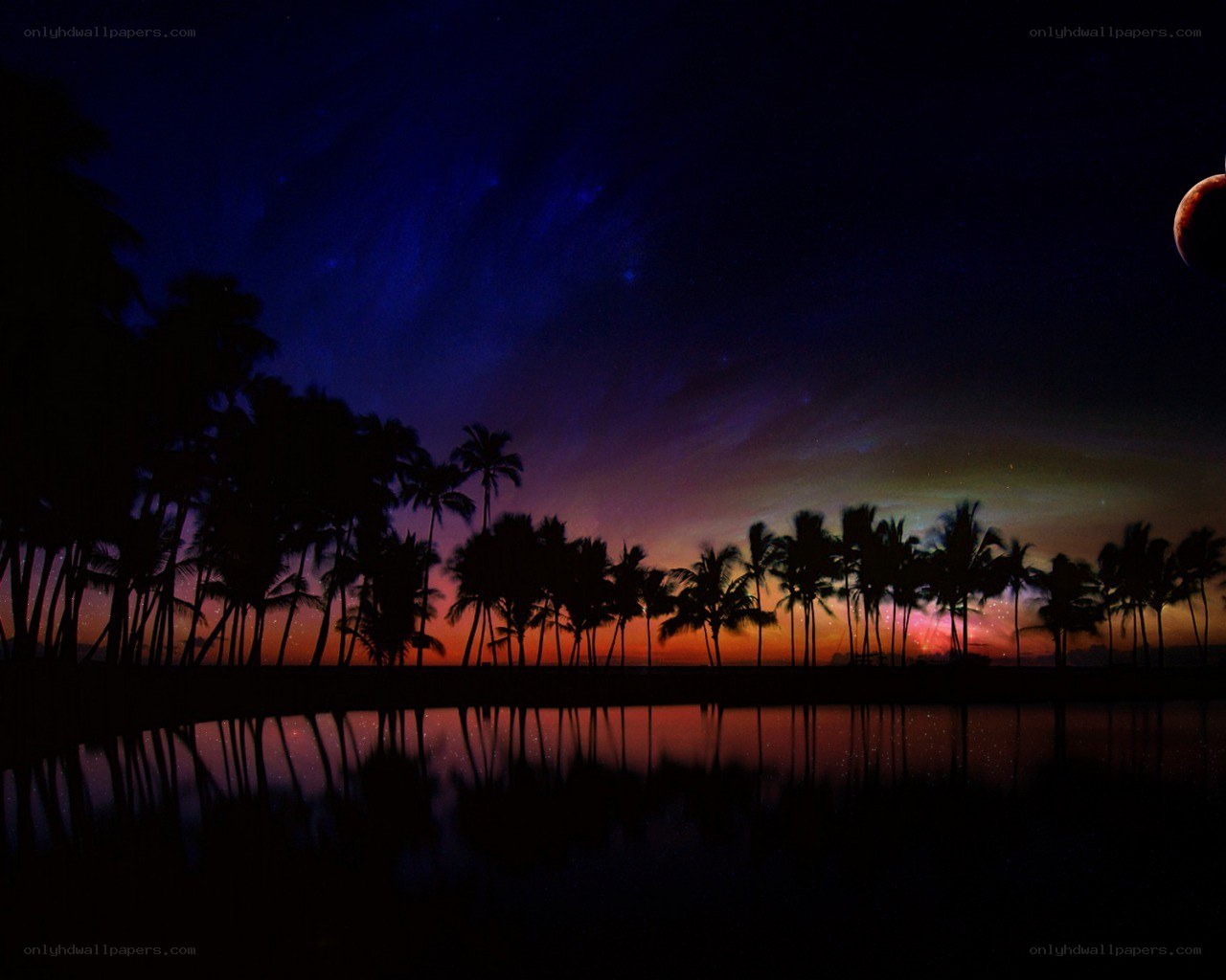 Tropical sunset with planet