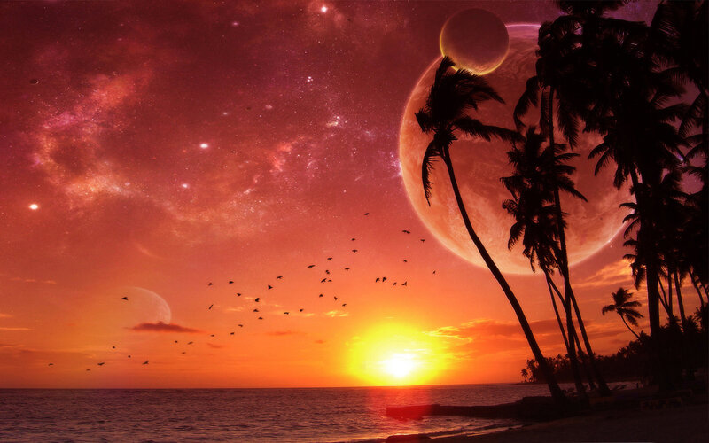 Tropical Sunset with Planets