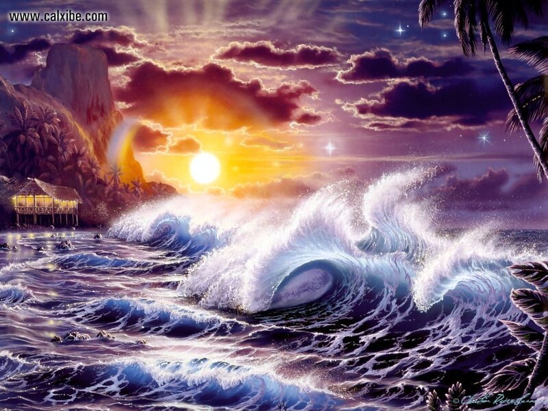 Tropical Sunset with Waves