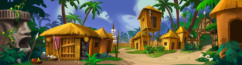 tropical tribal village scene