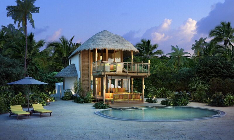 Tropical Villa at Dusk — Blue, Serene