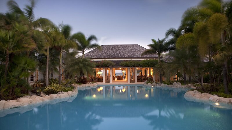 Tropical Villa at Dusk — Blue