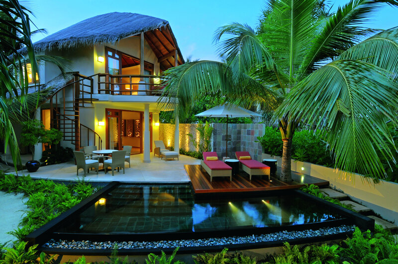 Tropical Villa at Dusk — Green, Serene