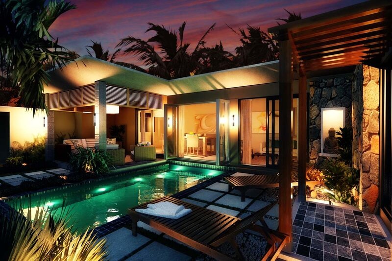 Tropical Villa at Dusk — Green