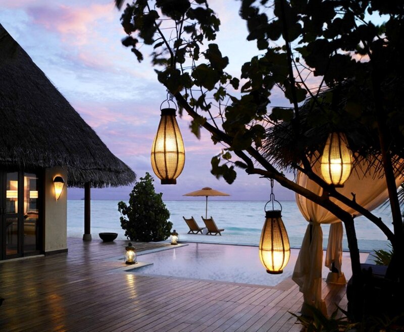 Tropical Villa at Dusk — Purple