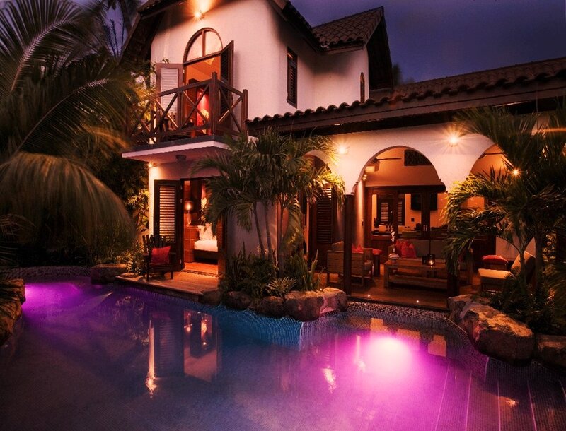 Tropical Villa at Night — Purple