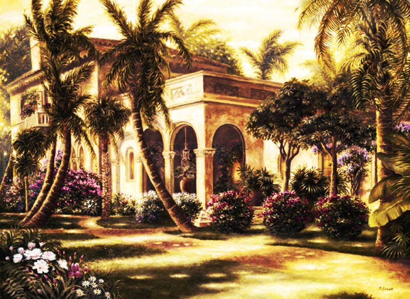 Tropical Villa with Palm Trees