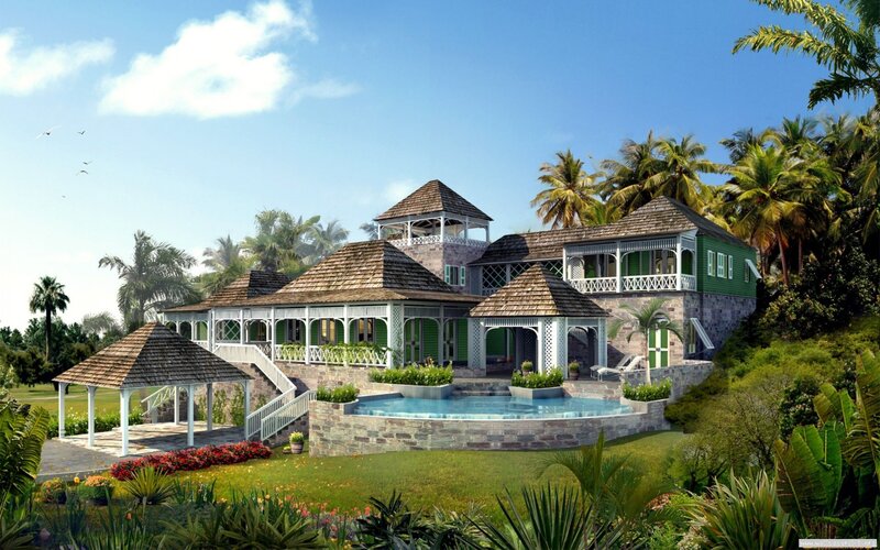 Tropical villa with pool and gazebo
