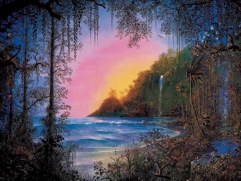 Tropical Waterfall Beach — Blue