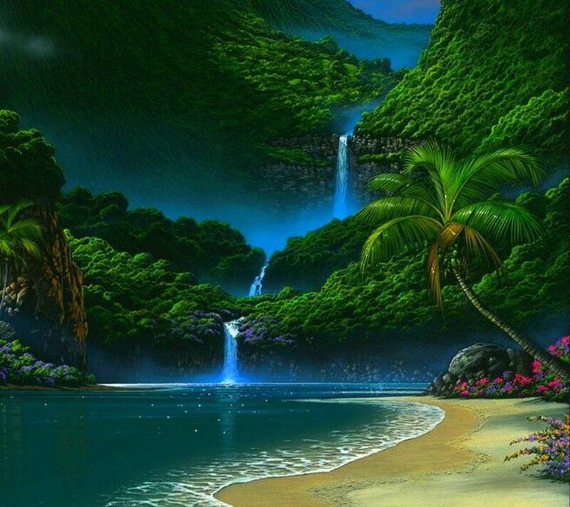 Tropical Waterfall Beach — Green