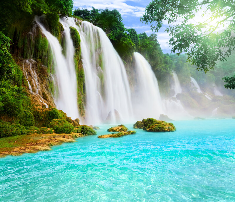 Tropical Waterfall — Blue, Serene, Afternoon, Photograph, River