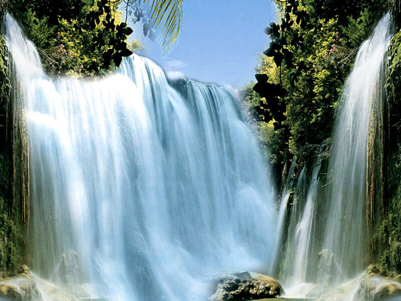 Tropical Waterfall — Blue, Serene, Afternoon, Photograph, Trees
