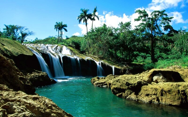 Tropical Waterfall — Blue, Serene, Afternoon