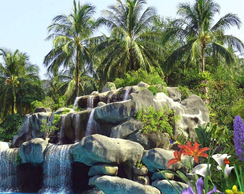 tropical waterfall garden