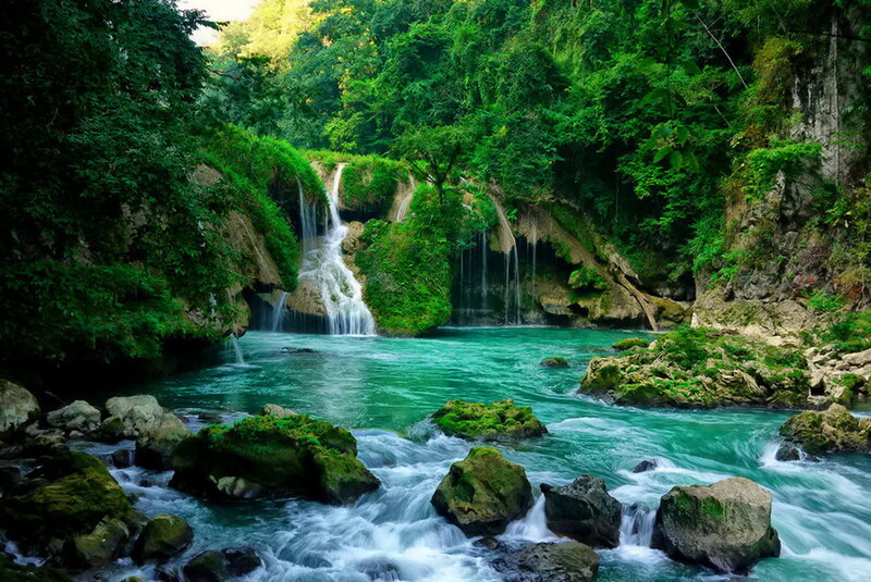 Tropical Waterfall — Green, Serene, Afternoon, Photograph