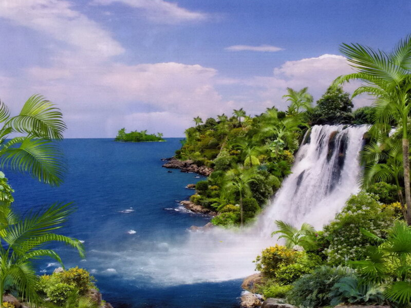 Tropical Waterfall into Ocean