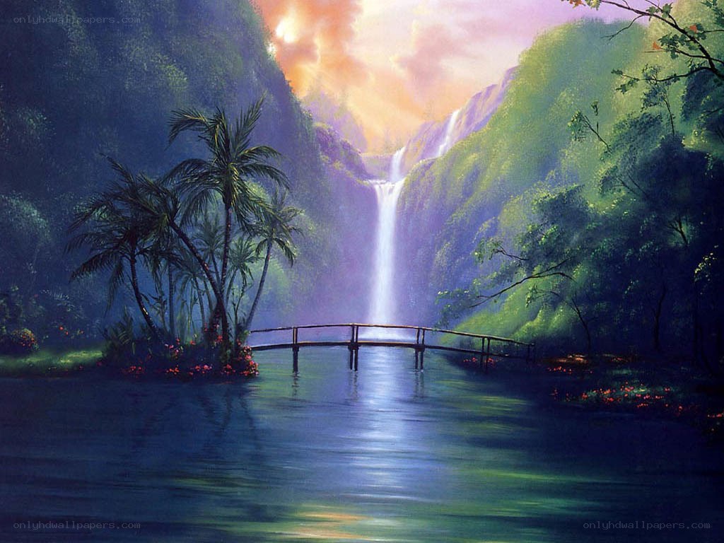 Tropical waterfall landscape
