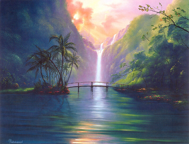 Tropical Waterfall Landscape — Blue