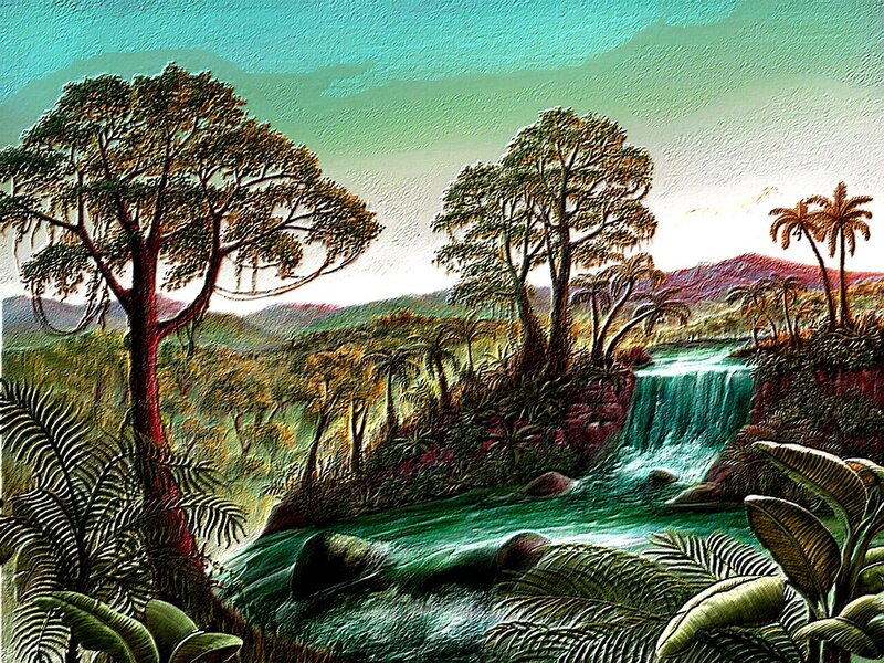 Tropical Waterfall Landscape — Green, Serene, Afternoon