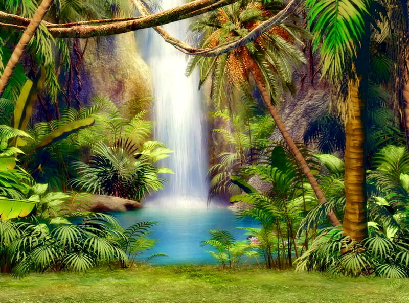 Tropical Waterfall Scene — Green, Serene, Afternoon