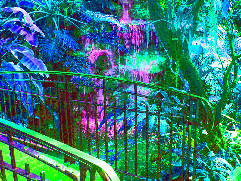 Tropical Waterfall Scene — Green, Vibrant