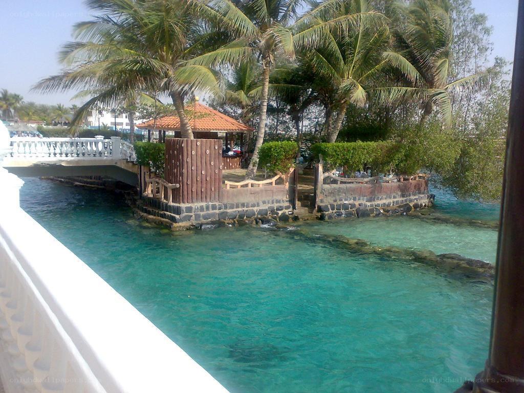 tropical waterway with gazebo