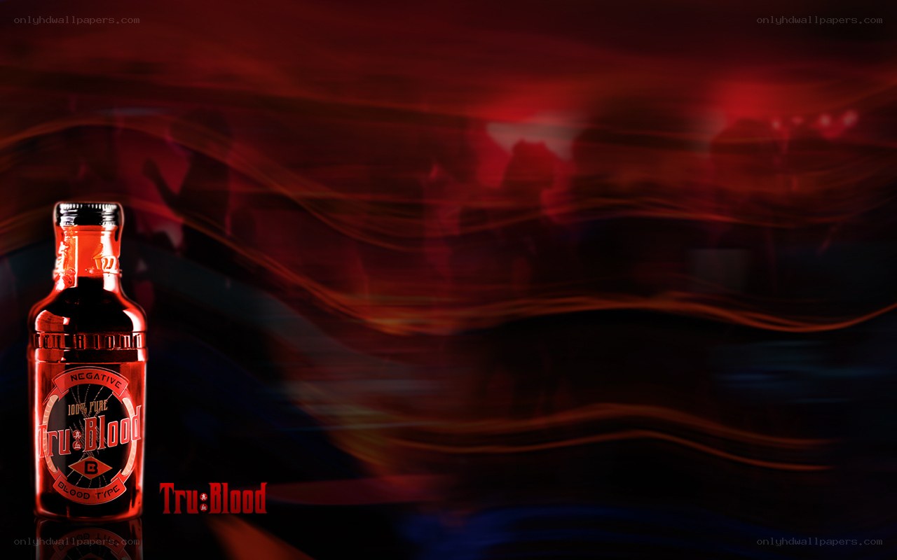 Tru Blood bottle in dark setting