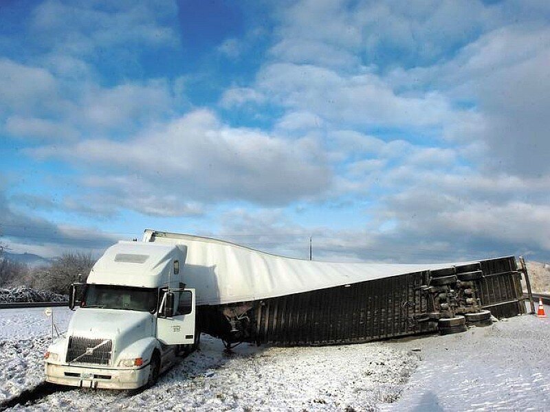 Truck accident on snowy road