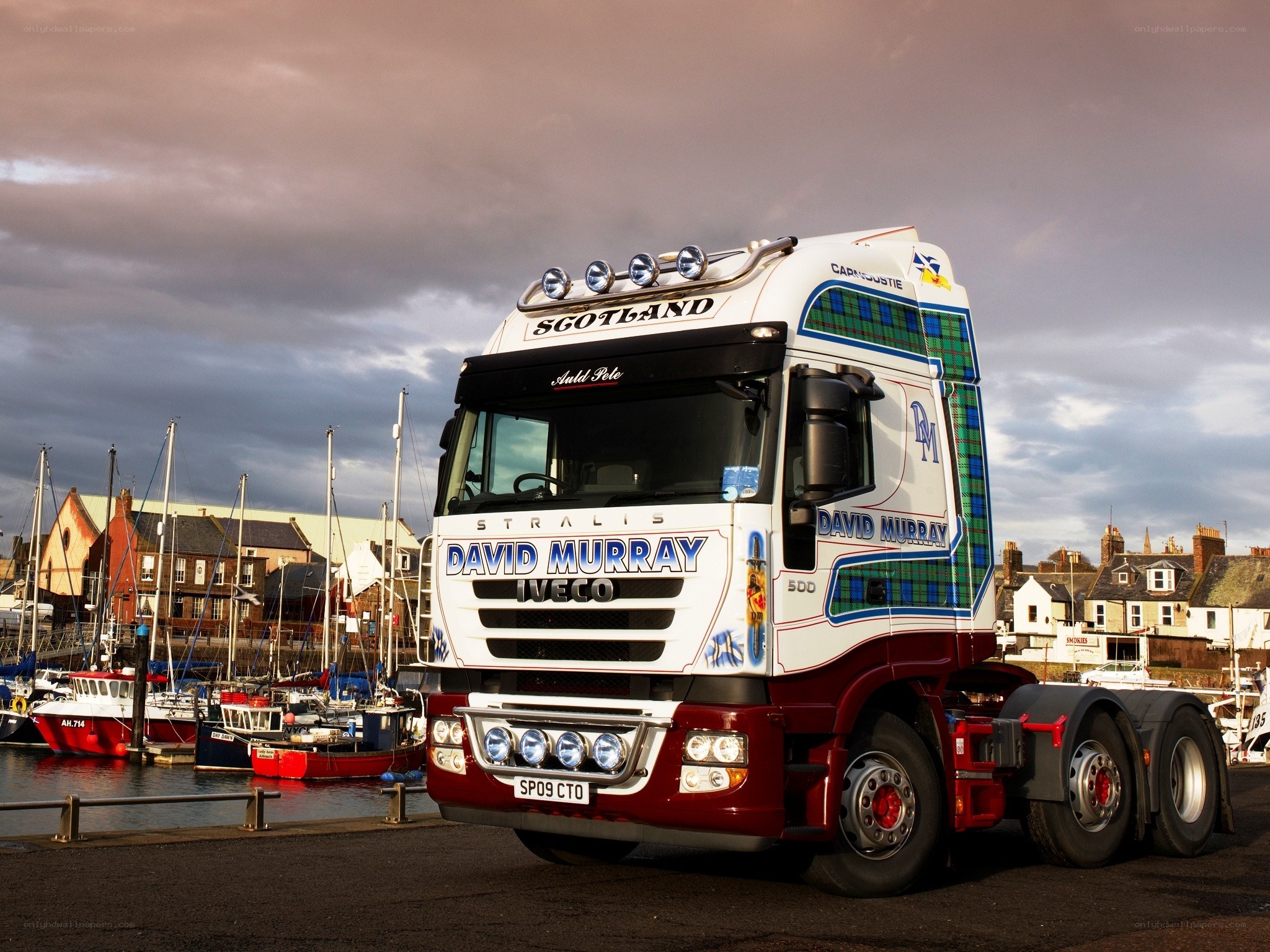Truck at a Scottish harbor