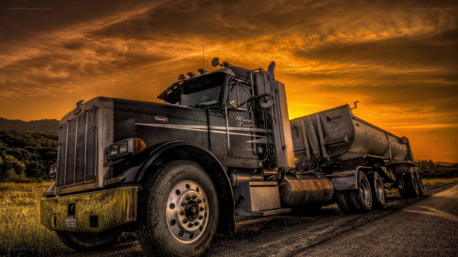 Truck at sunset on road