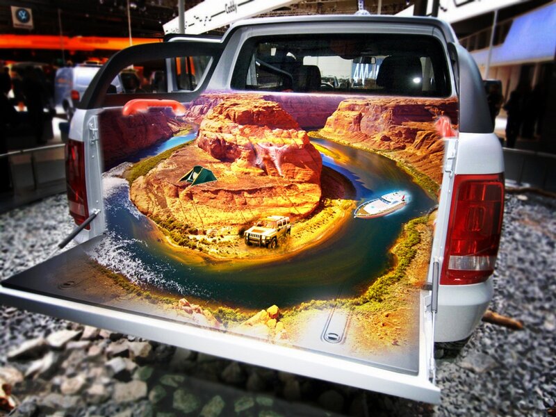 Truck bed with canyon scene