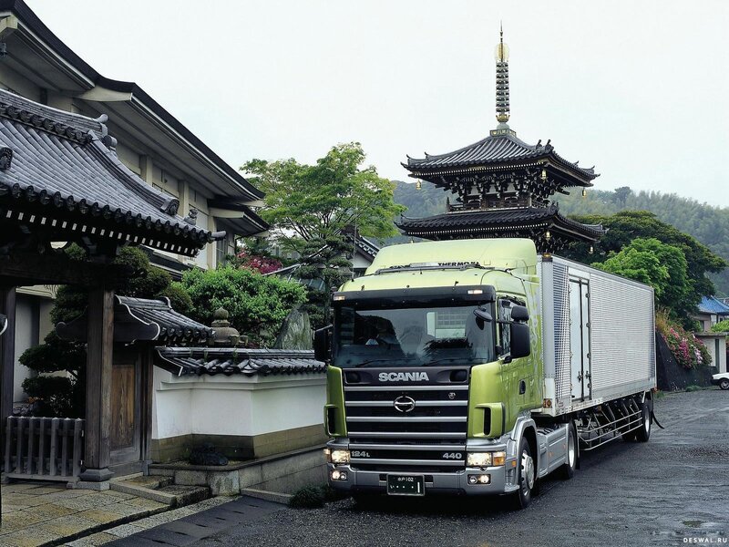 Truck in front of temple