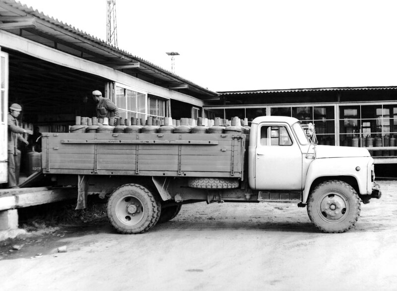 Truck loaded with gas cylinders