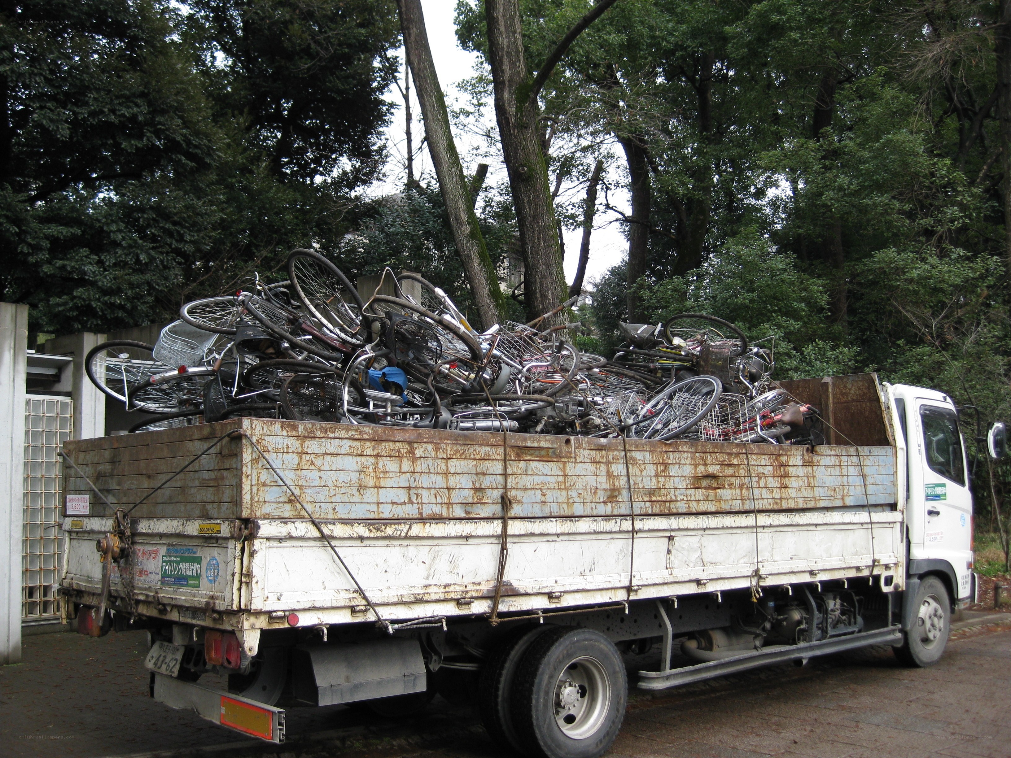 Truck loaded with scrap bicycles