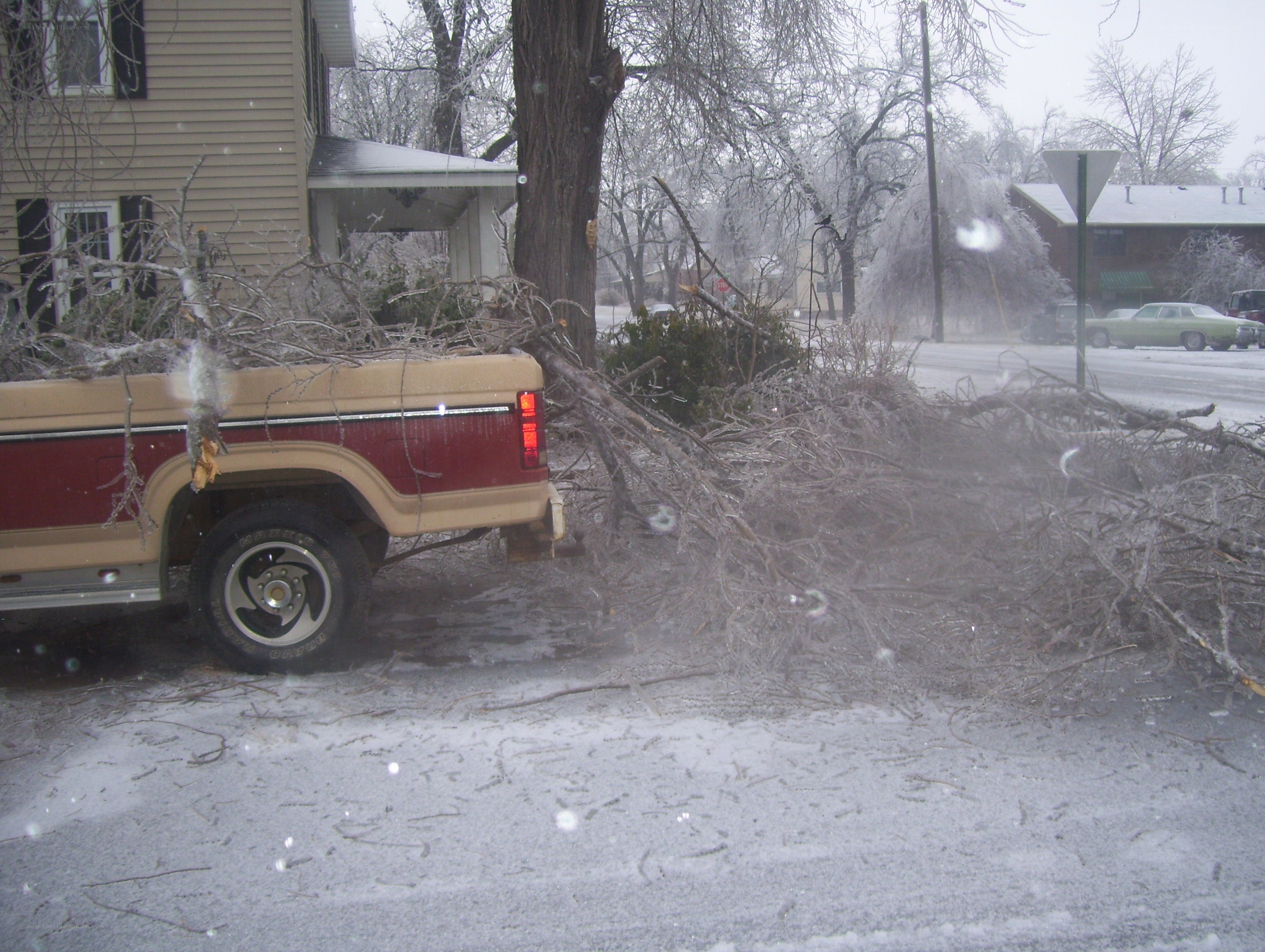 truck loaded with storm debris