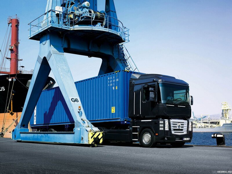 Truck loading container at port