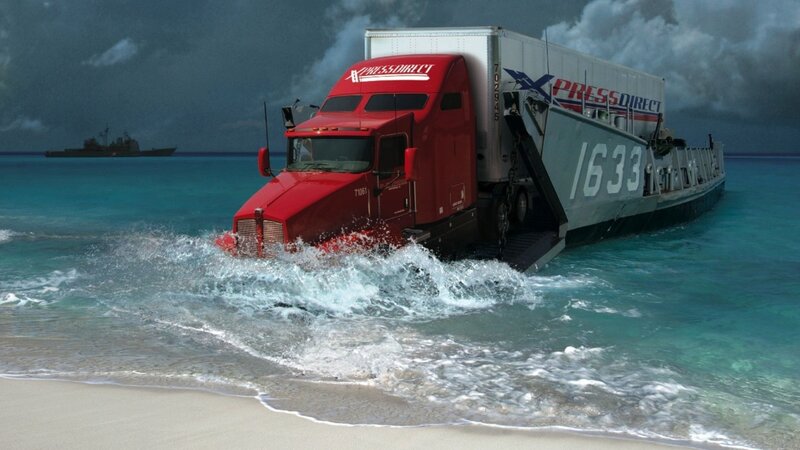 Truck on amphibious vehicle at beach