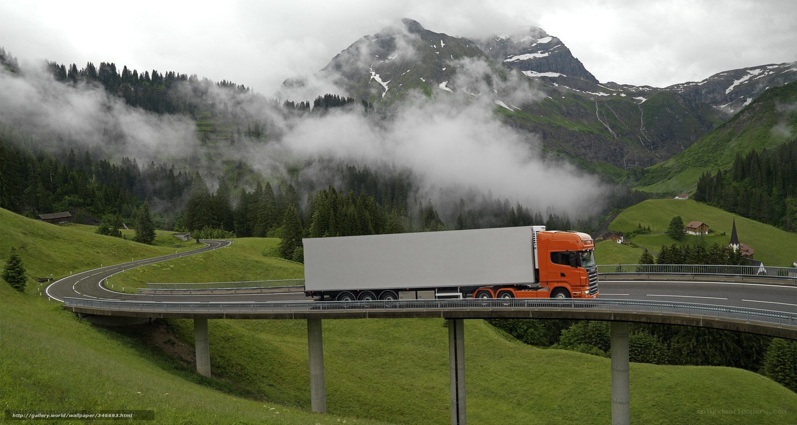 Truck on mountain bridge