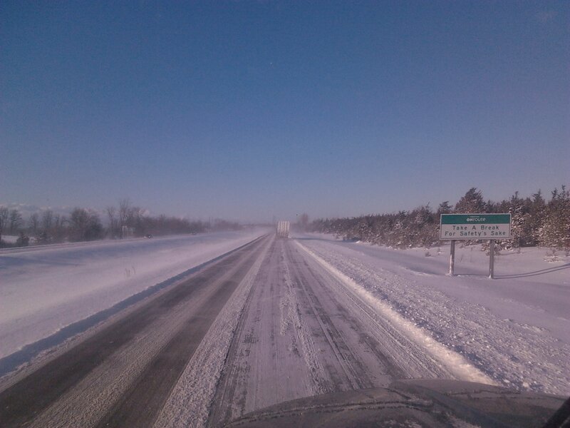 Truck on Snowy Highway — Blue