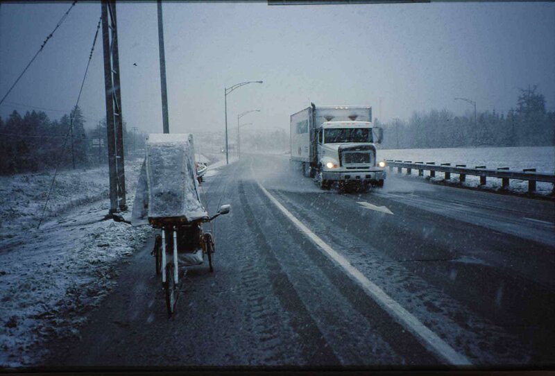 Truck on snowy highway