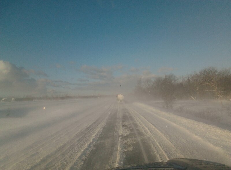 Truck on Snowy Road — Blue