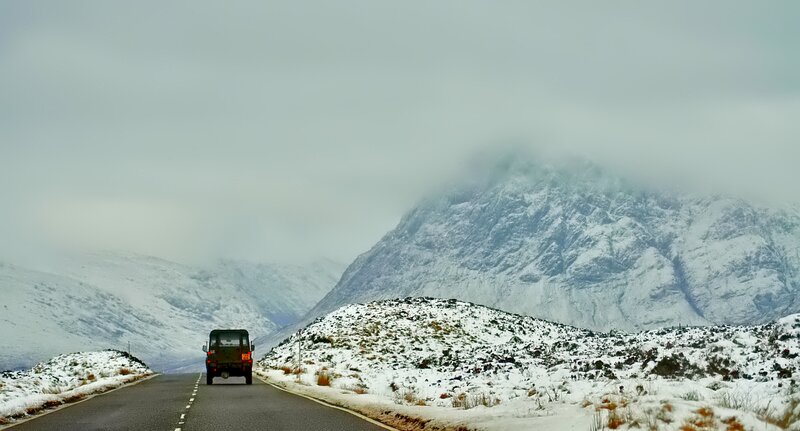 Truck on Snowy Road