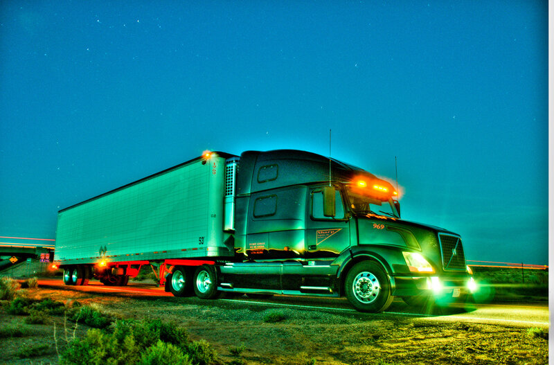 Truck on the road at night