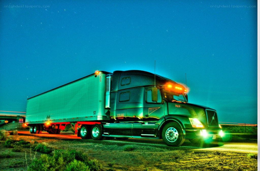 Truck on the road at night