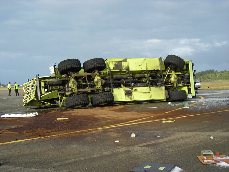 Truck overturned on tarmac