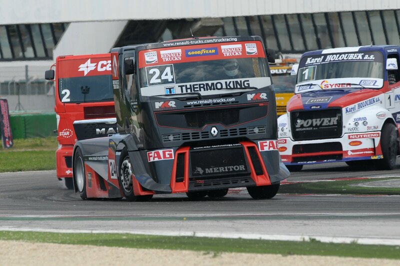 Truck racing on a track