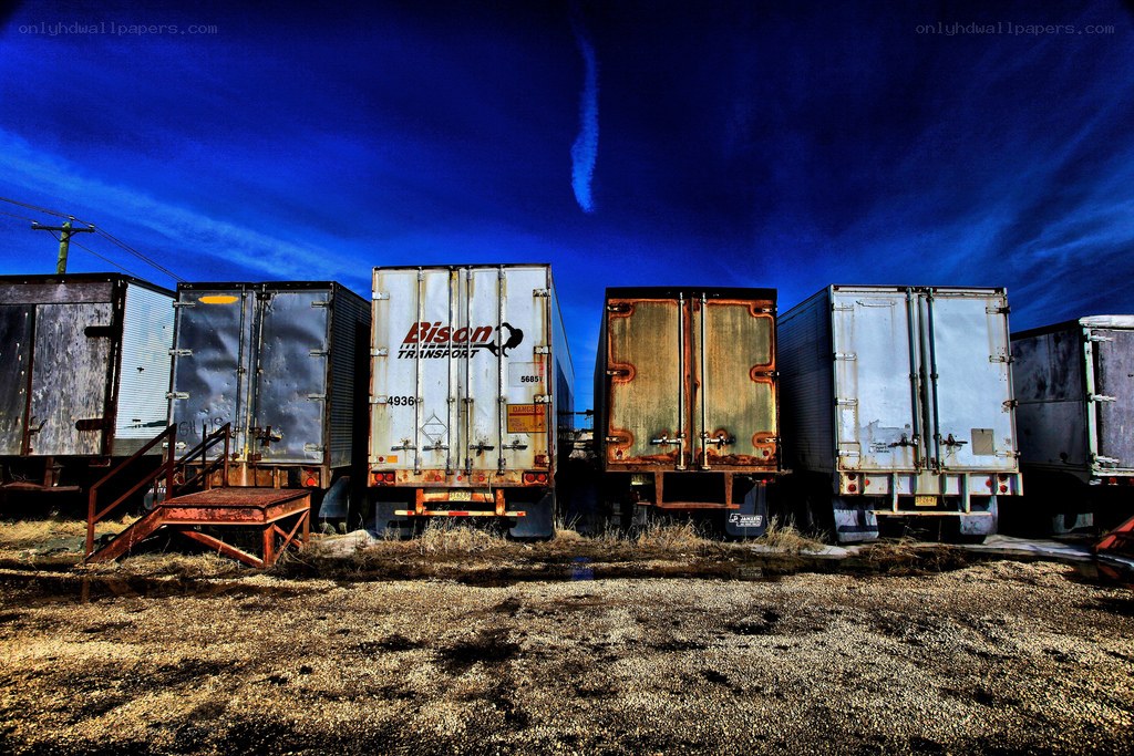 Truck trailers in a lot